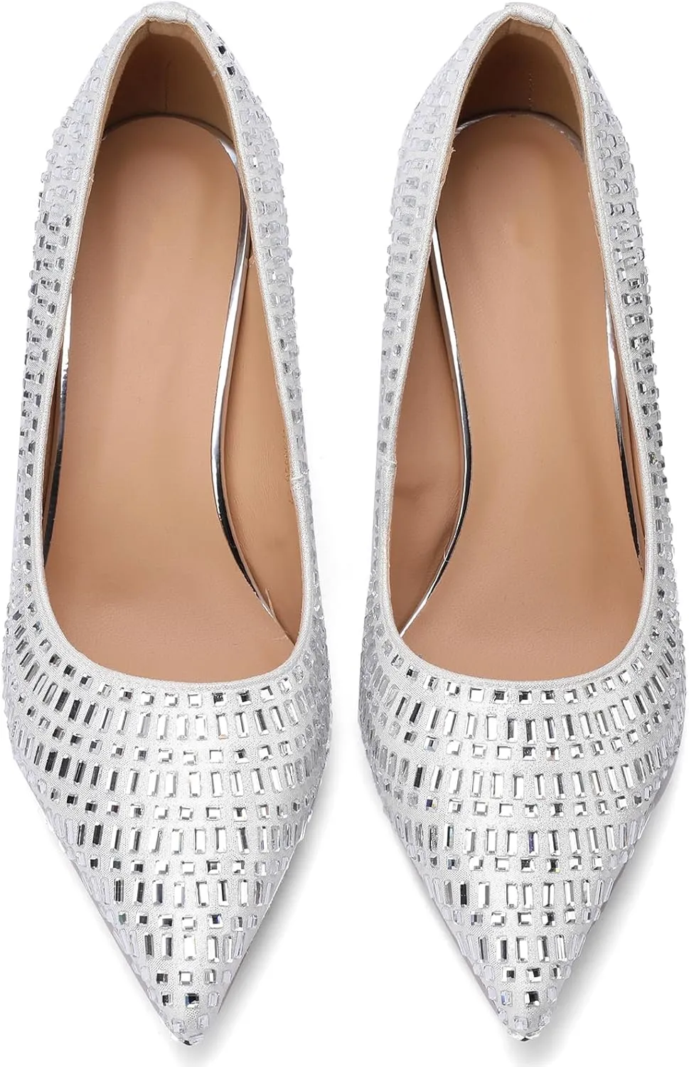 Glitter Rhinestone Crystal High Heels for Women Block Chunky Pointed Toe Pumps Closed Toe Dressy Comfortable Sexy Wedding Slip On Formal Prom Sparkly 3 Inch Shoes