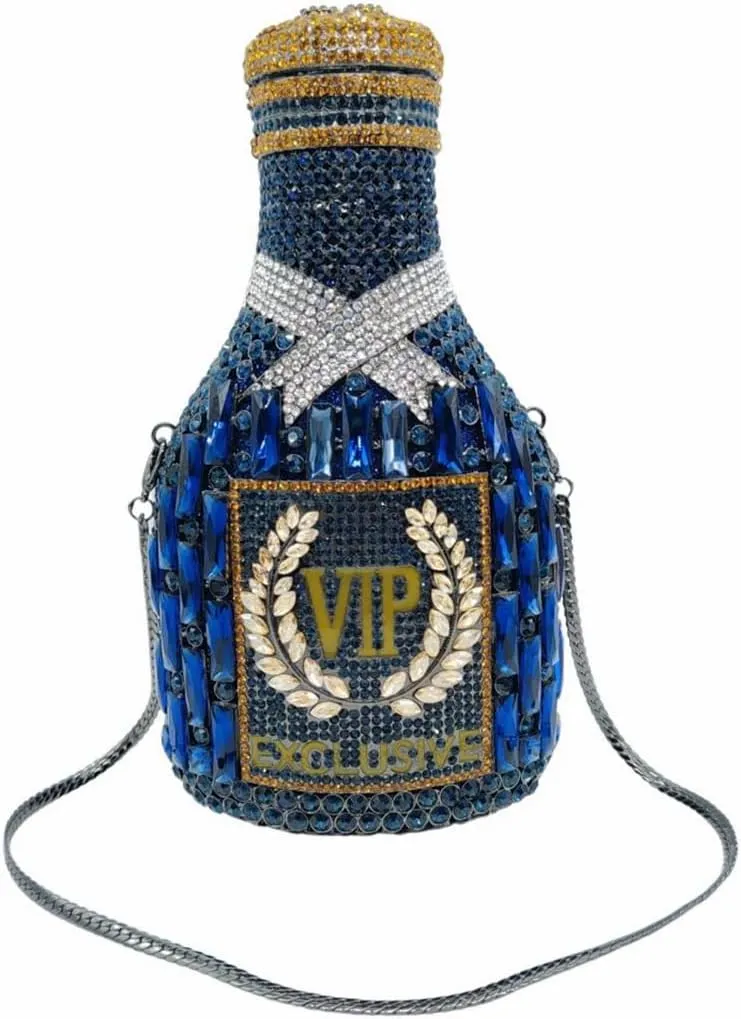 Glitter Women Champagne Bottle Evening Clutch Crystal Purse Cocktail Rhinestone Shoulder Bag Prom Diamond Handbag