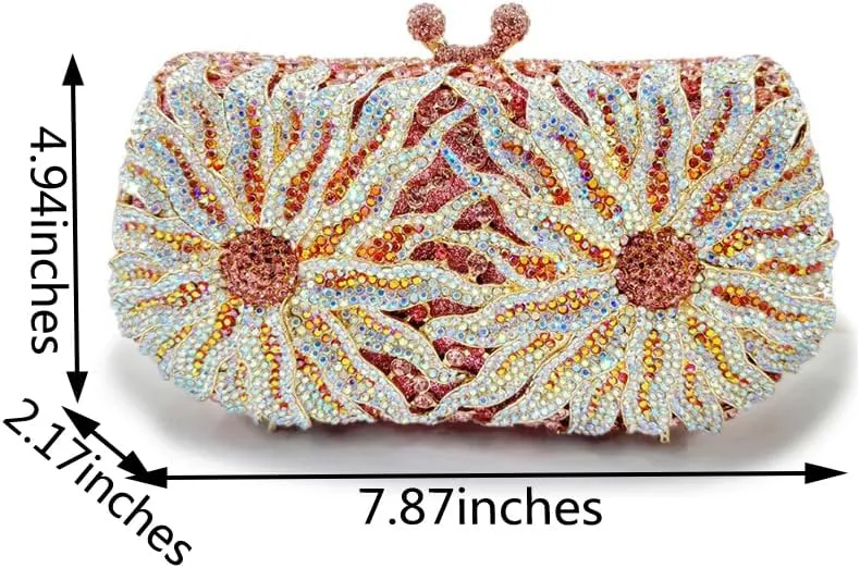 Glitter Women Rhinestone Flower Clutch Purse Diamonds Evening Bag Crystal Wedding Clutch Handbag for Prom Cocktail