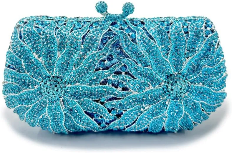 Glitter Women Rhinestone Flower Clutch Purse Diamonds Evening Bag Crystal Wedding Clutch Handbag for Prom Cocktail