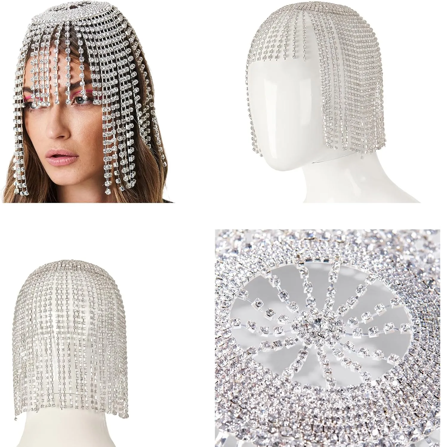 Glittering Rhinestone Head Chain Hat For Night Club Masquerade Party Hairchain Carnival Headdress Formal Hair Ornament