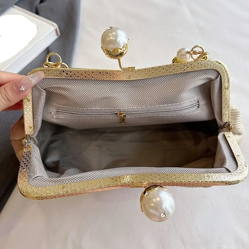 Gold Shell Bag Chinese Beaded Handbag Middle-aged Cheongsam With Chain Shoulder Bag