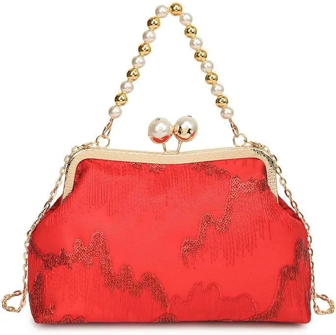 Gold Shell Bag Chinese Beaded Handbag Middle-aged Cheongsam With Chain Shoulder Bag