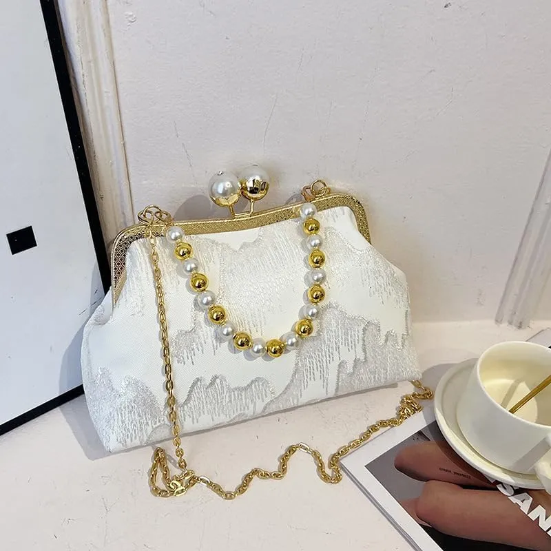 Gold Shell Bag Chinese Beaded Handbag Middle-aged Cheongsam With Chain Shoulder Bag
