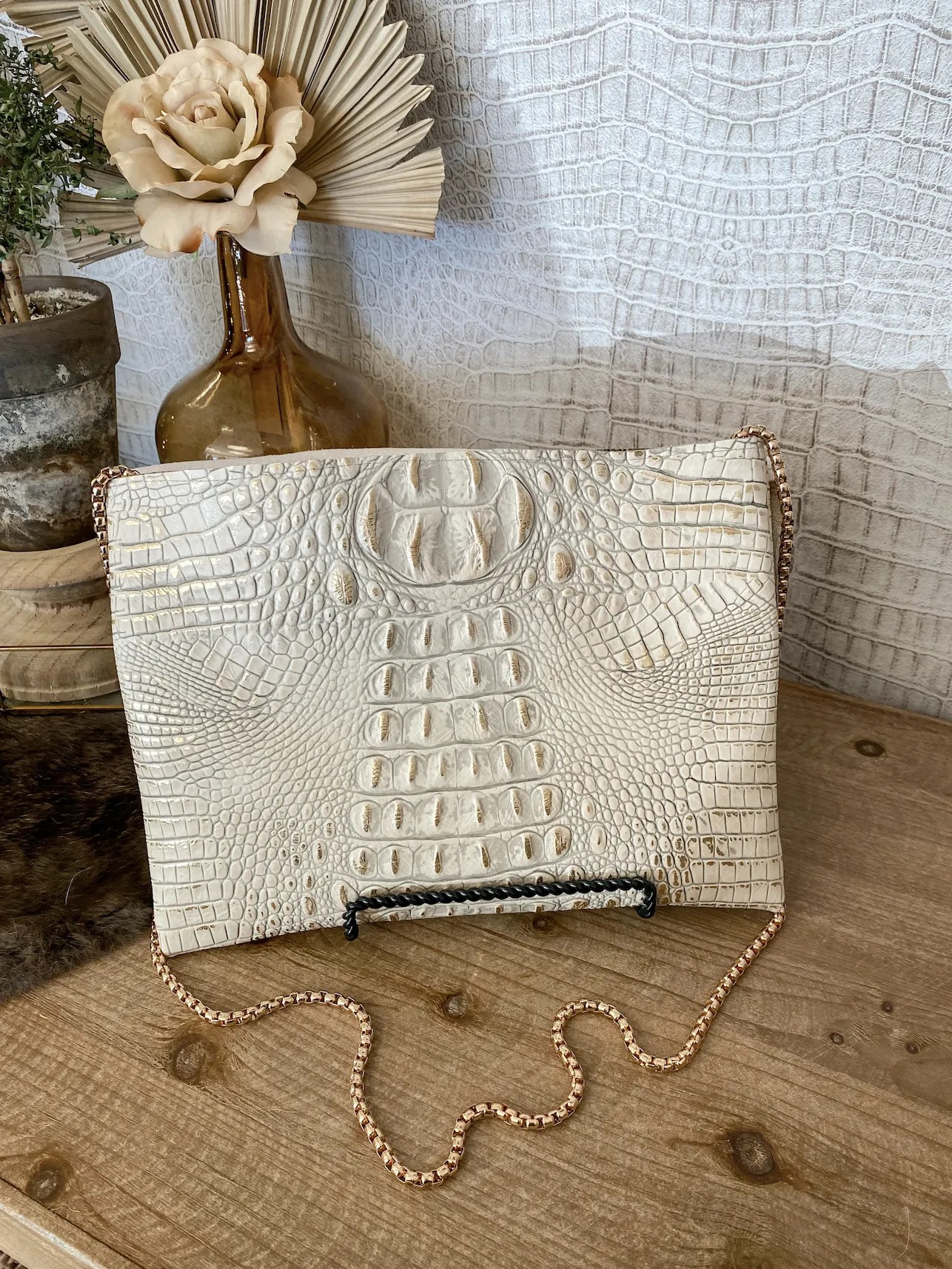 Gold/White Croc with Axis Flap Clutch/Crossbody