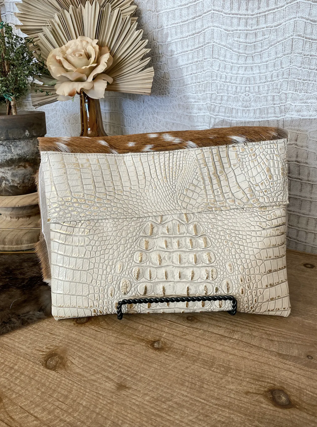 Gold/White Croc with Axis Flap Clutch/Crossbody