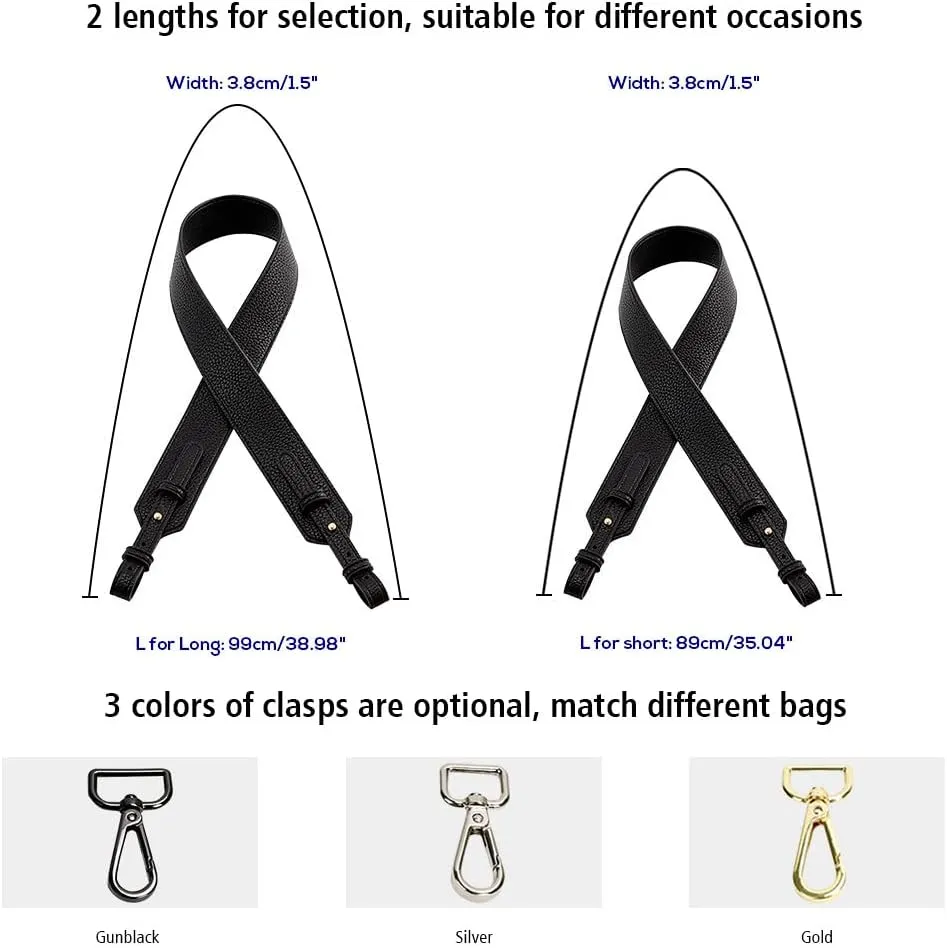 Grain Leather Purse Strap Adjustable Crossbody Replacement Straps for Handbags Monk Head Screws Detachable Gunblack Clasps Long Brown