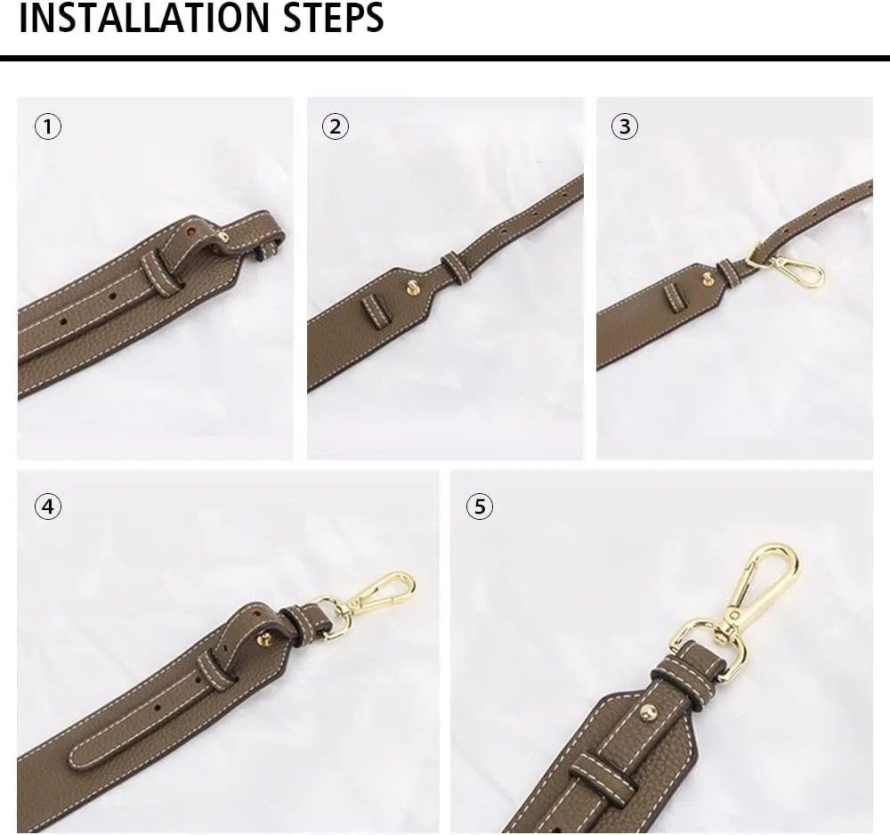 Grain Leather Purse Strap Adjustable Crossbody Replacement Straps for Handbags Monk Head Screws Detachable Gunblack Clasps Long Brown