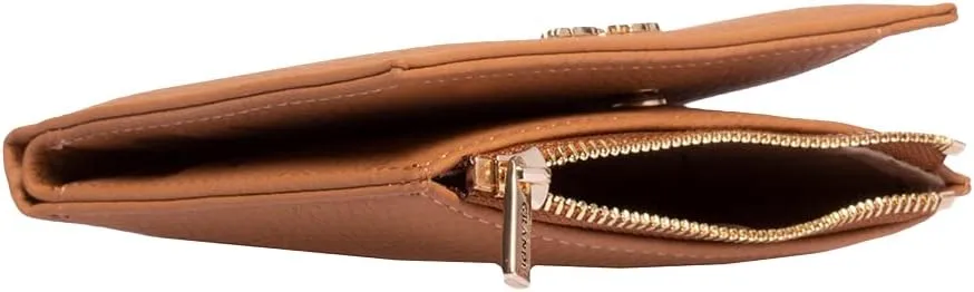 grande 2805 Genuine Leather Small Bifold Wallet For Women Minimalist Wallet Ladies Zippered Mini Purse Small Card Holder (Camel)