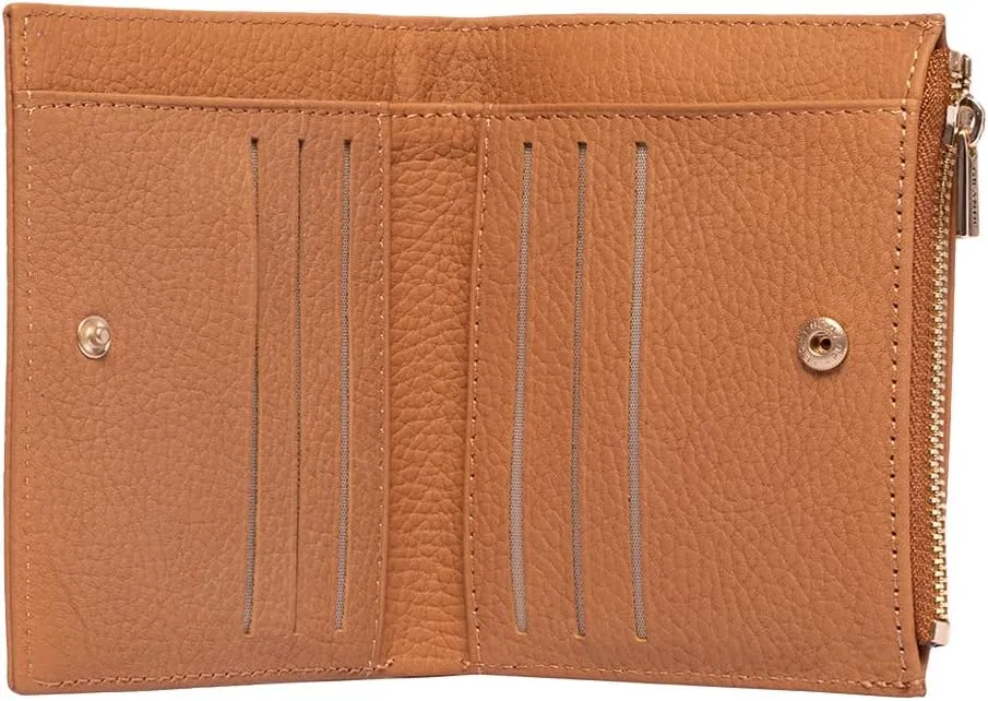 grande 2805 Genuine Leather Small Bifold Wallet For Women Minimalist Wallet Ladies Zippered Mini Purse Small Card Holder (Camel)