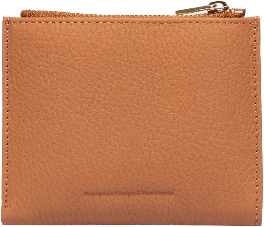 grande 2805 Genuine Leather Small Bifold Wallet For Women Minimalist Wallet Ladies Zippered Mini Purse Small Card Holder (Camel)