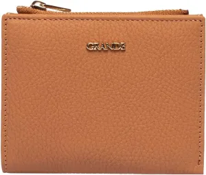 grande 2805 Genuine Leather Small Bifold Wallet For Women Minimalist Wallet Ladies Zippered Mini Purse Small Card Holder (Camel)
