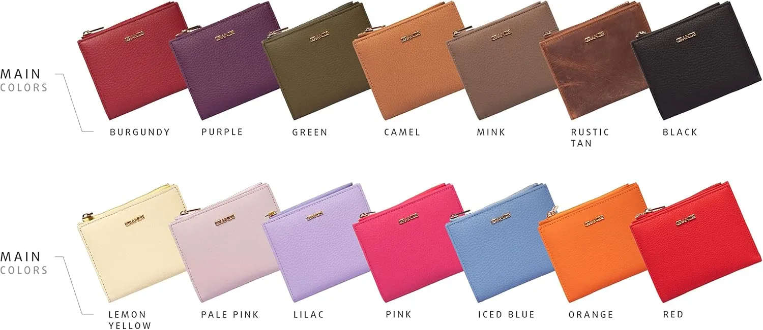 grande 2805 Genuine Leather Small Bifold Wallet For Women Minimalist Wallet Ladies Zippered Mini Purse Small Card Holder (Camel)