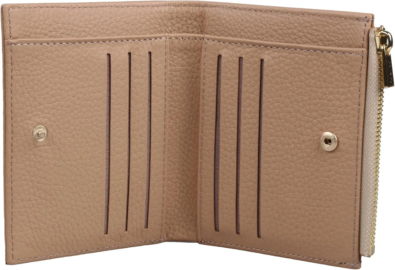 grande 2805 Genuine Leather Small Bifold Wallet For Women Minimalist Wallet Ladies Zippered Mini Purse Small Card Holder (Cookie)