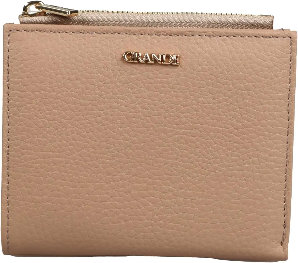grande 2805 Genuine Leather Small Bifold Wallet For Women Minimalist Wallet Ladies Zippered Mini Purse Small Card Holder (Cookie)