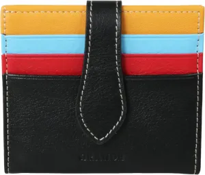 grande 3803 Genuine Leather Card Holder For Women and Men Slim Minimalist Card Case Small Snap Wallet (Black Multicolor)