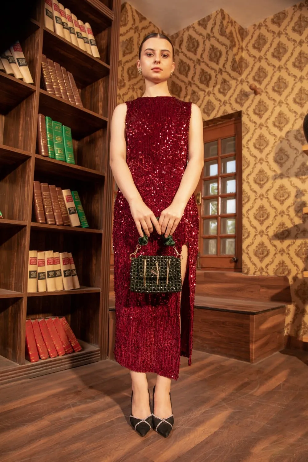 Green Luxury Crystal Bag - Hand-Beaded Tassel Party Clutch