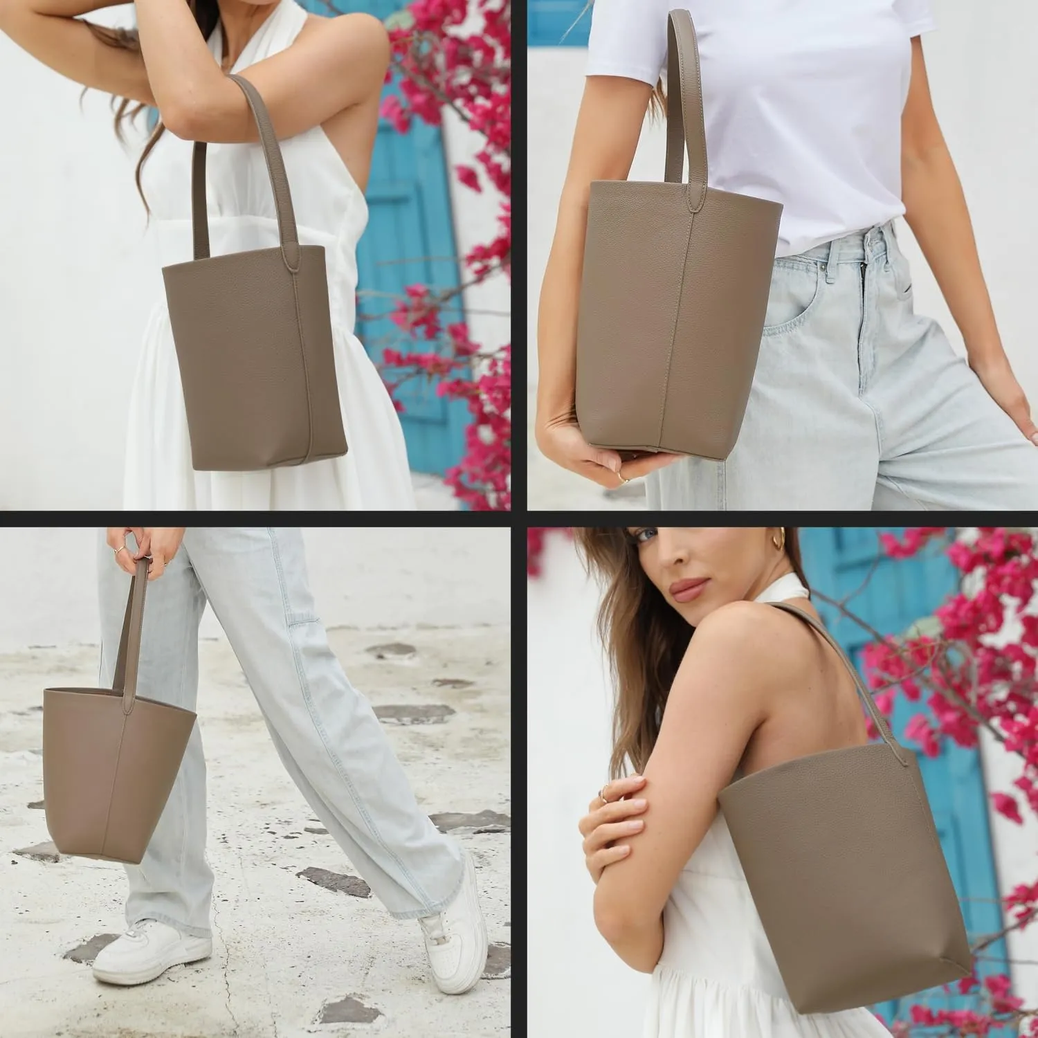 Handcrafted Leather Bucket Bag, First Layer Pebble-grained Carfskin