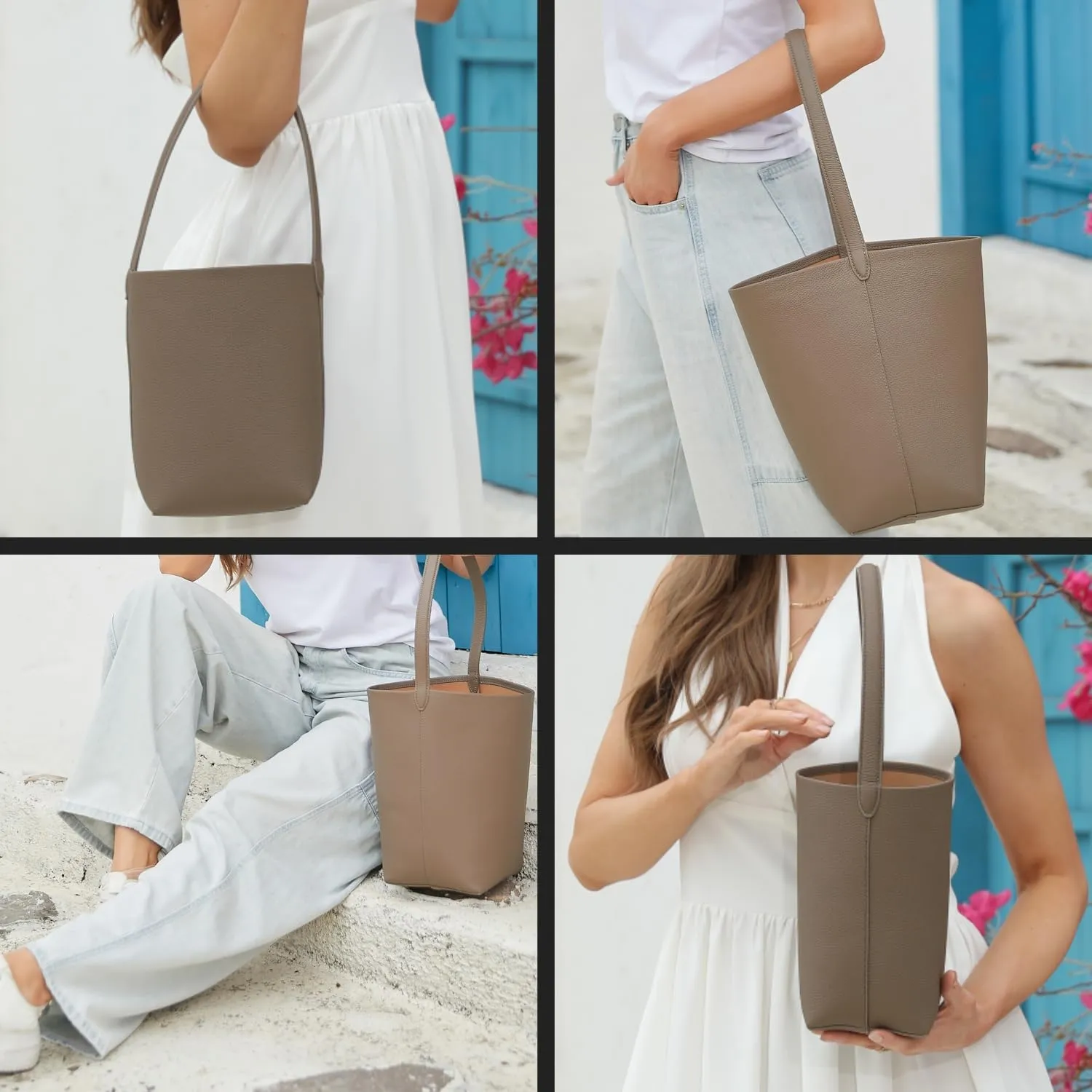 Handcrafted Leather Bucket Bag, First Layer Pebble-grained Carfskin