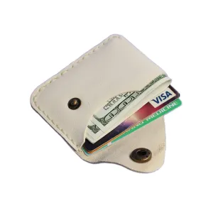 Handmade Genuine Leather Card Holder with Snap Closure - Ultra Slim Minimalist Wallet, Hand-Stitched Compact Front Pocket Card Case for Men & Women (Off-white)