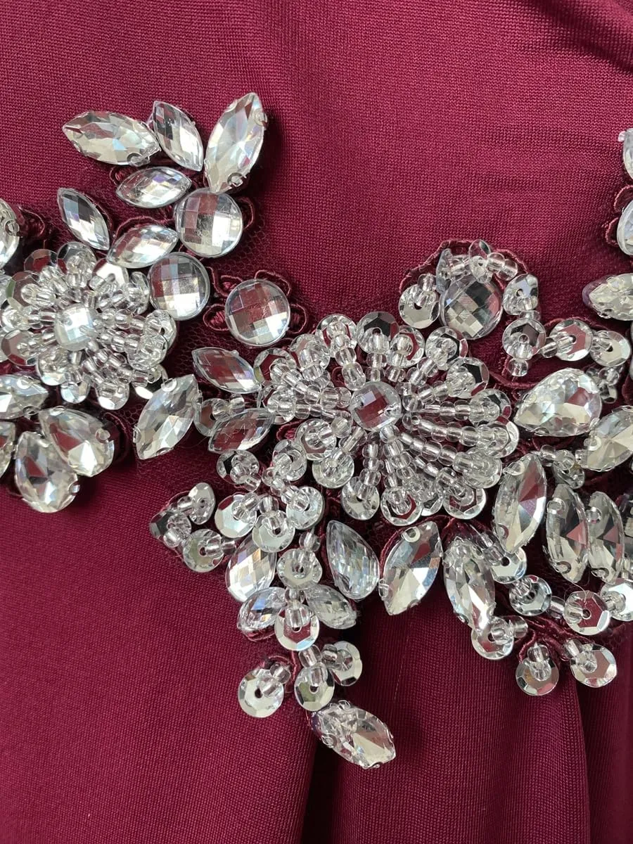 Handmade Rhinestone Sewing Beads Stones Women Sleeveless V Neck Evening Dress Cocktail Ball Elastic Force Long Dress