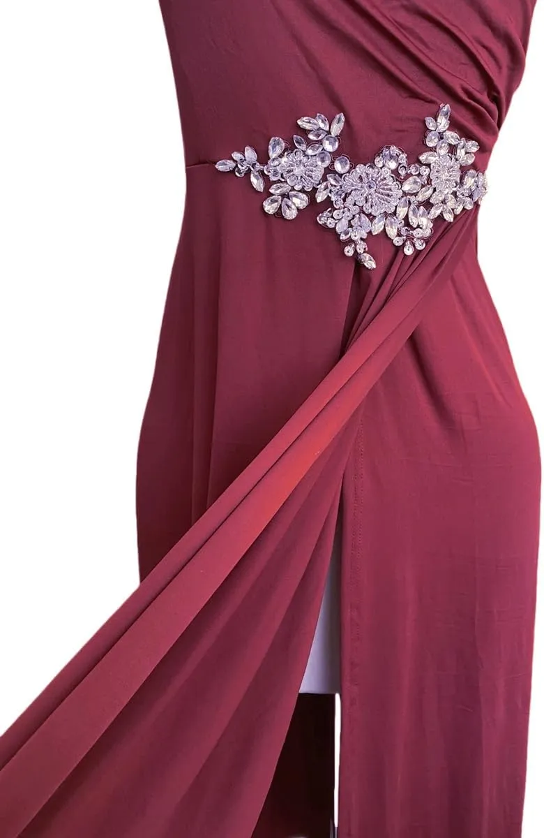 Handmade Rhinestone Sewing Beads Stones Women Sleeveless V Neck Evening Dress Cocktail Ball Elastic Force Long Dress