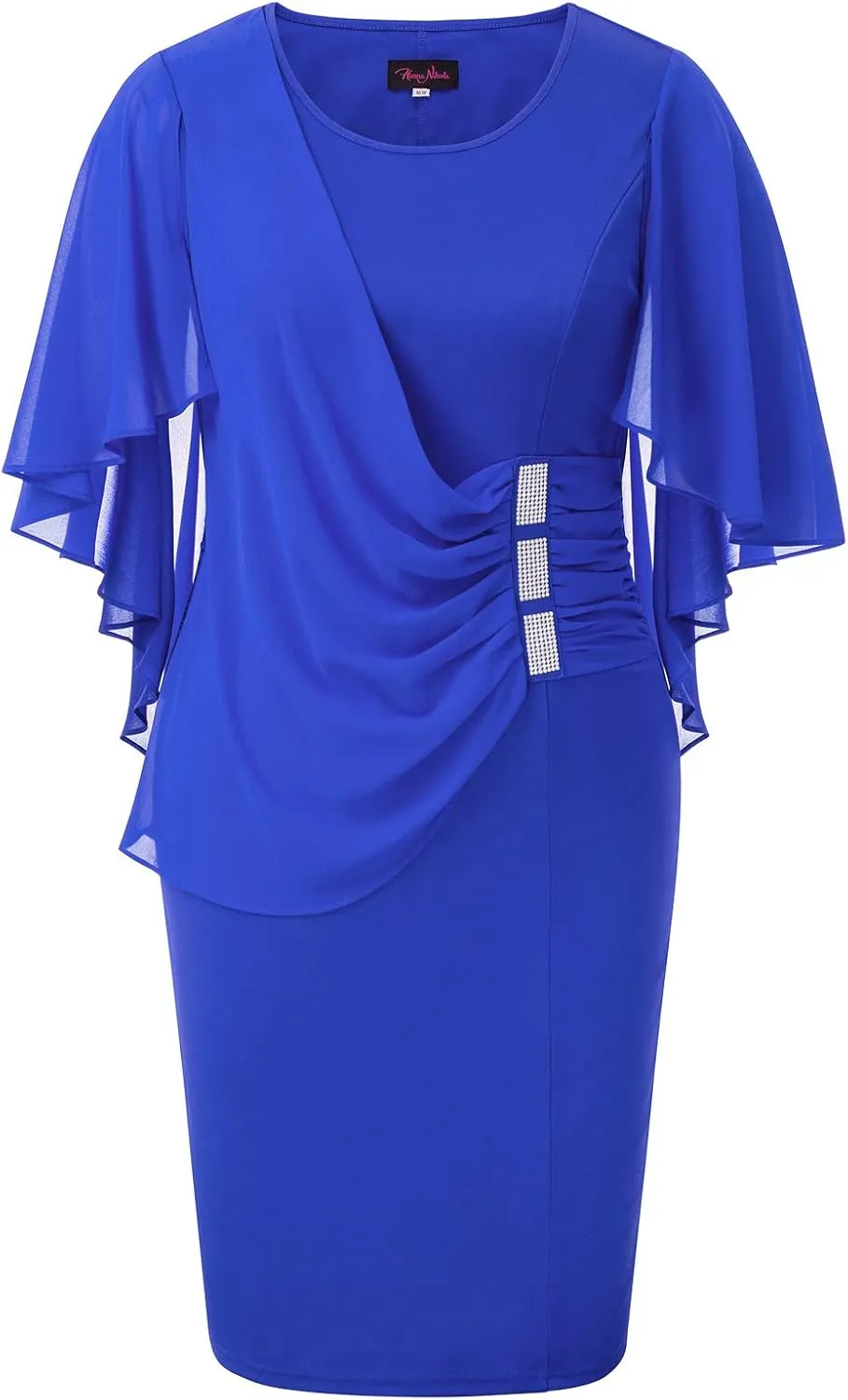 Hanna Nikole Women's Plus Size Chiffon Ruffle Flattering Cape Sleeve Bodycon Pencil Dress