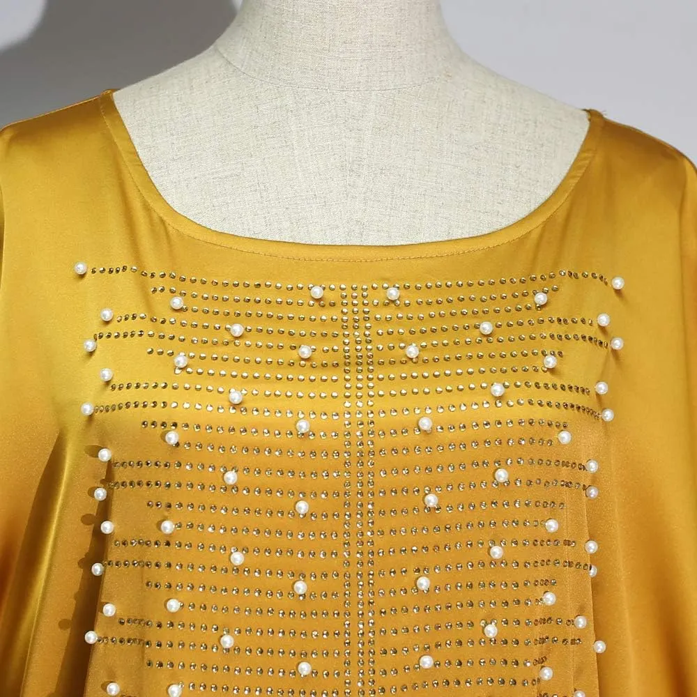 HD African Dresses for Women Fashion Beading Rhinestone Kaftan Maxi Dress