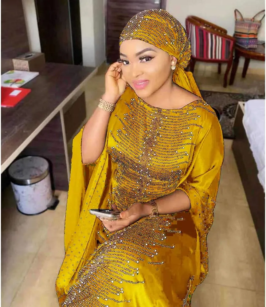 HD African Dresses for Women Fashion Beading Rhinestone Kaftan Maxi Dress
