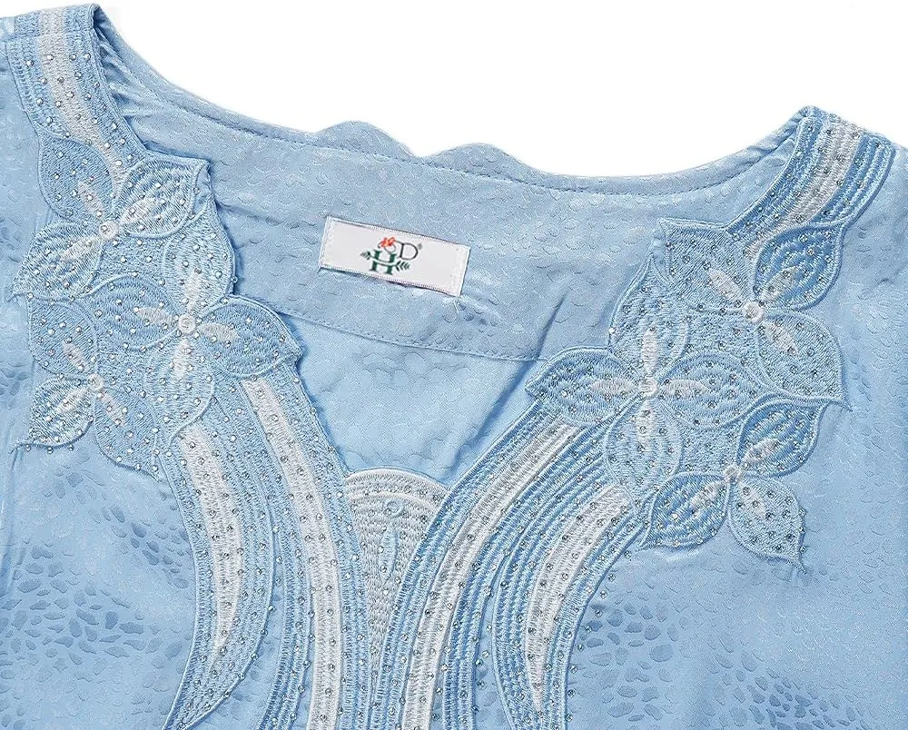 HD African Dresses for Women Fashion Beading Rhinestone Kaftan Maxi Dress