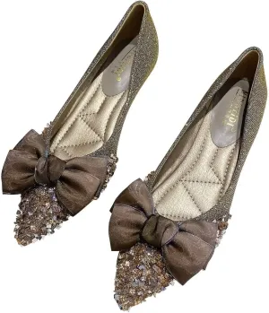 Hee grand Kitten Heels for Women Sequins Bow-Knot Pointed Toe Mid Heels Pumps Comfort Office Lady Stiletto Shiny Rhinestone Party Dress Shoes