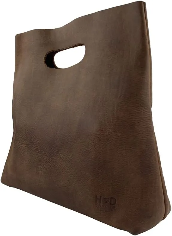 Hide & Drink, Minimalist Handbag for Women, Tote Bag, Rustic Purse, Full Grain Leather and Sheepskin, Handmade, Bourbon Brown