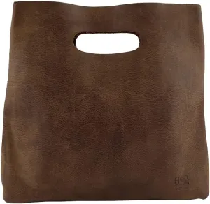 Hide & Drink, Minimalist Handbag for Women, Tote Bag, Rustic Purse, Full Grain Leather and Sheepskin, Handmade, Bourbon Brown
