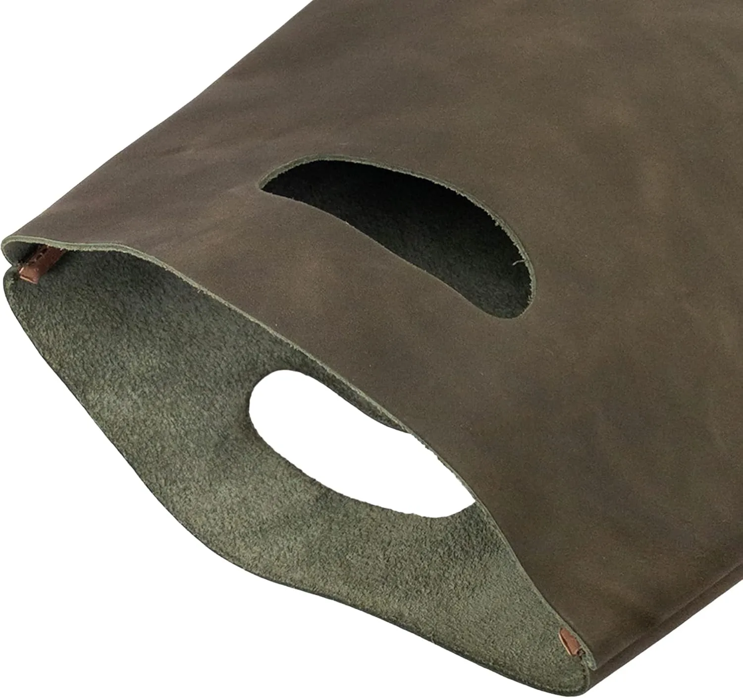 Hide & Drink, Minimalist Handbag for Women, Tote Bag, Rustic Purse, Full Grain Leather and Sheepskin, Handmade, Dark Jade