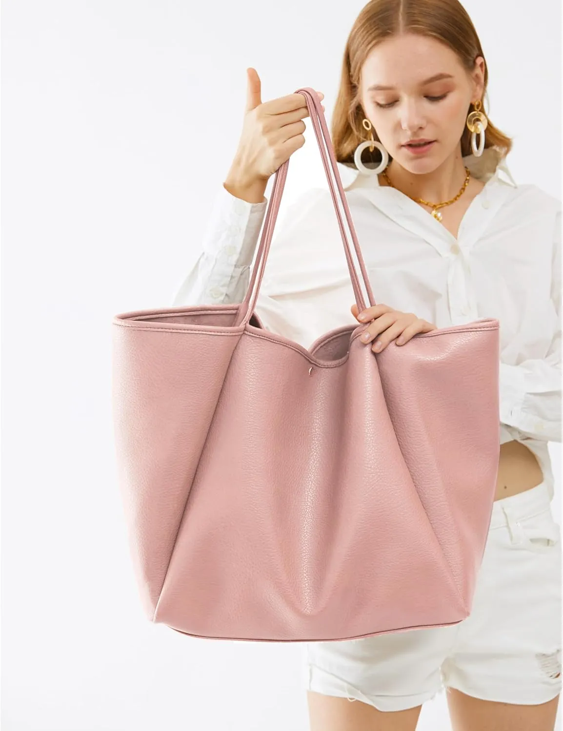 HOXIS Oversize Pu Leather Tote Women Weekender Bag Shopper Handbag Travel Purse