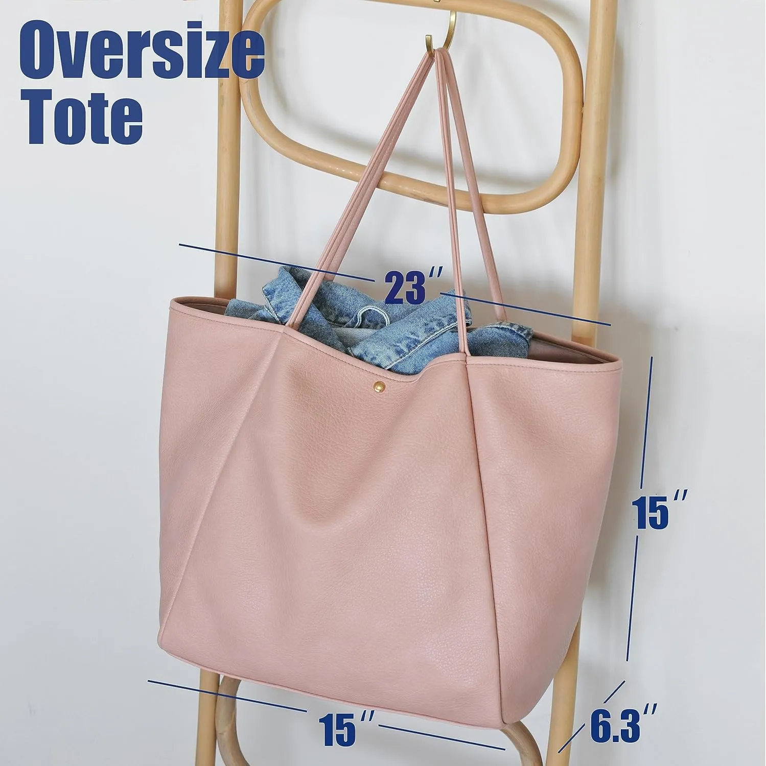 HOXIS Oversize Pu Leather Tote Women Weekender Bag Shopper Handbag Travel Purse