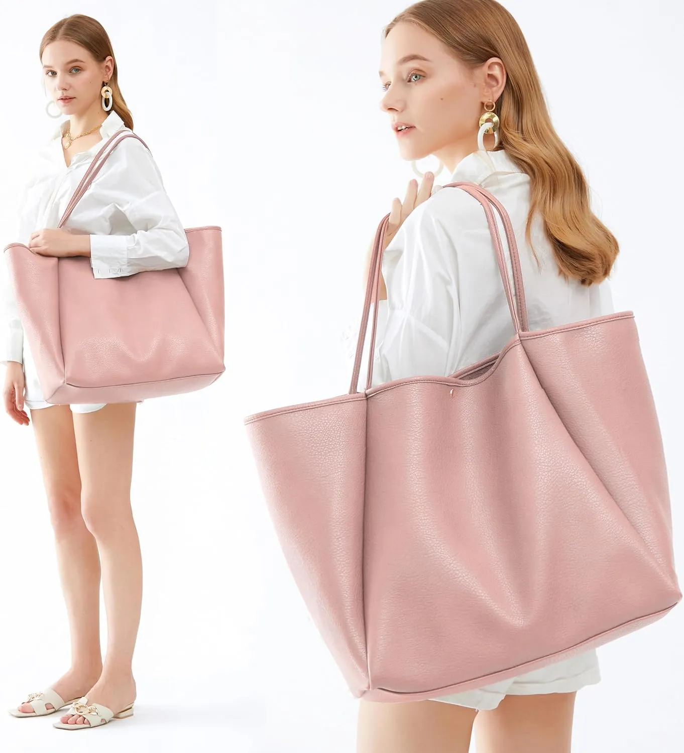 HOXIS Oversize Pu Leather Tote Women Weekender Bag Shopper Handbag Travel Purse