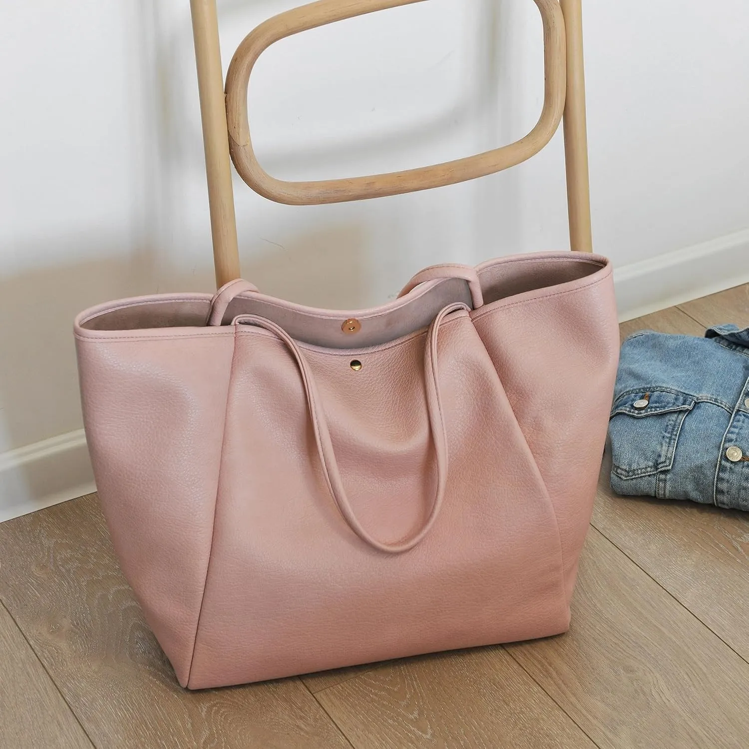HOXIS Oversize Pu Leather Tote Women Weekender Bag Shopper Handbag Travel Purse