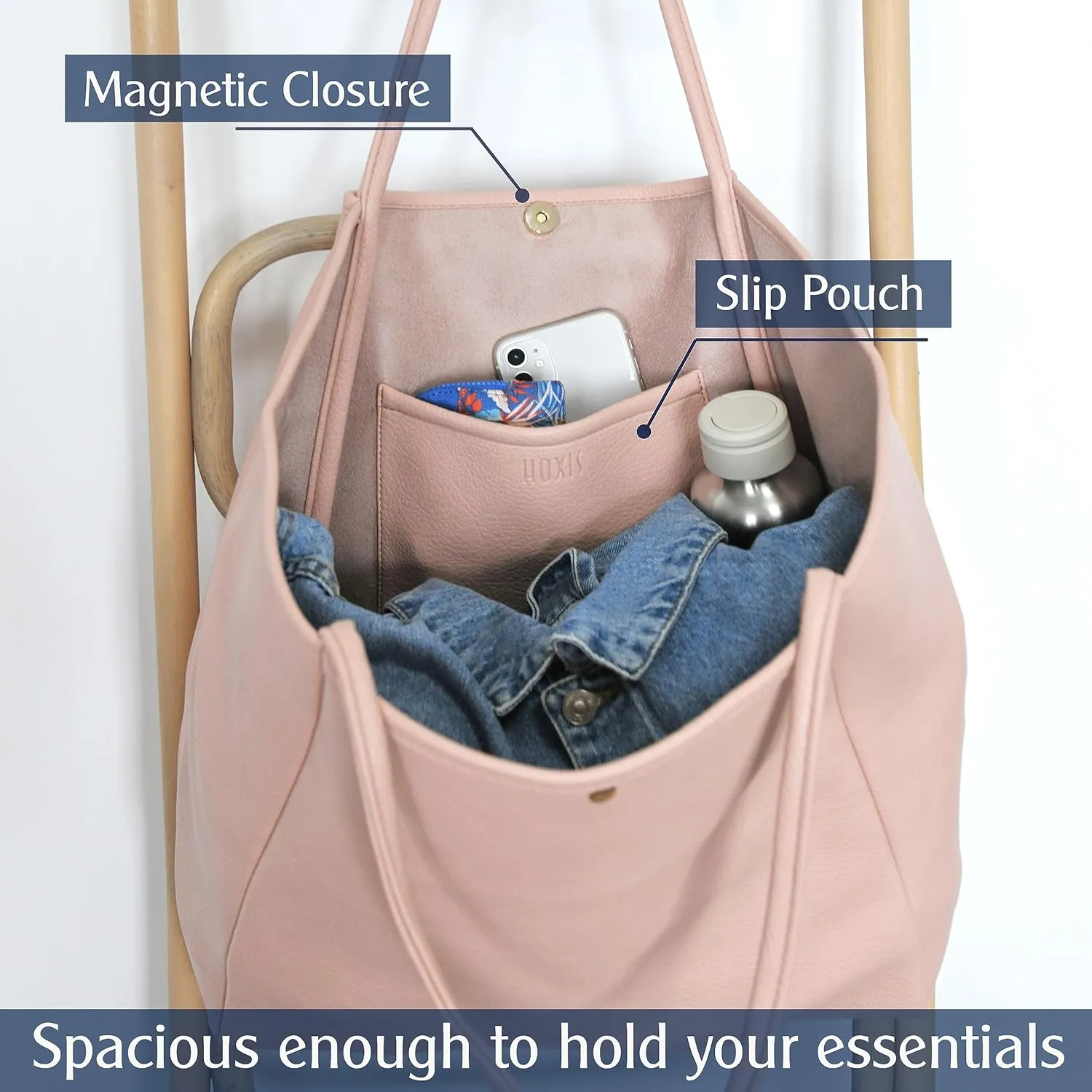 HOXIS Oversize Pu Leather Tote Women Weekender Bag Shopper Handbag Travel Purse