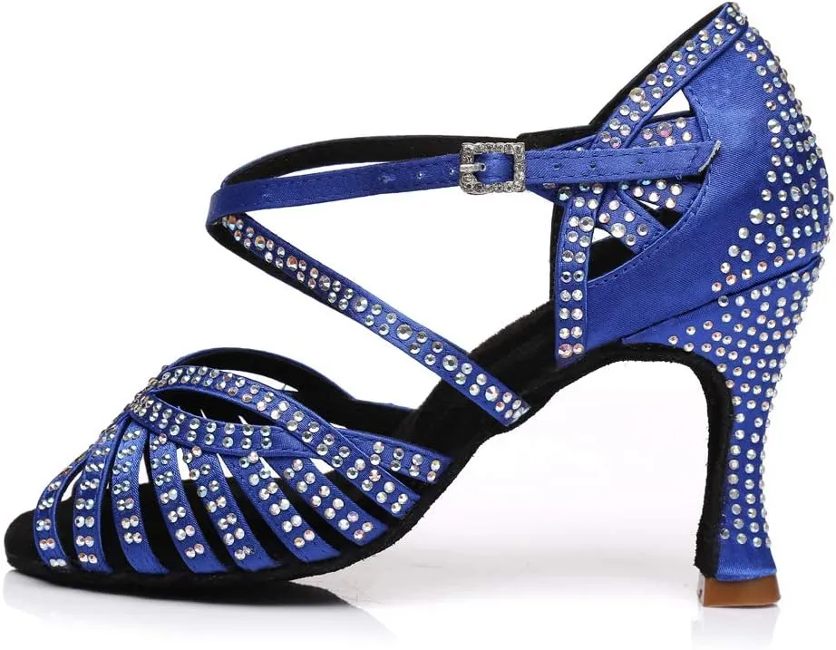HROYL Women Rhinestone Ballroom Dance Shoes Latin Salsa Practice Performance Dance Shoes YCL380