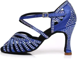 HROYL Women Rhinestone Ballroom Dance Shoes Latin Salsa Practice Performance Dance Shoes YCL380