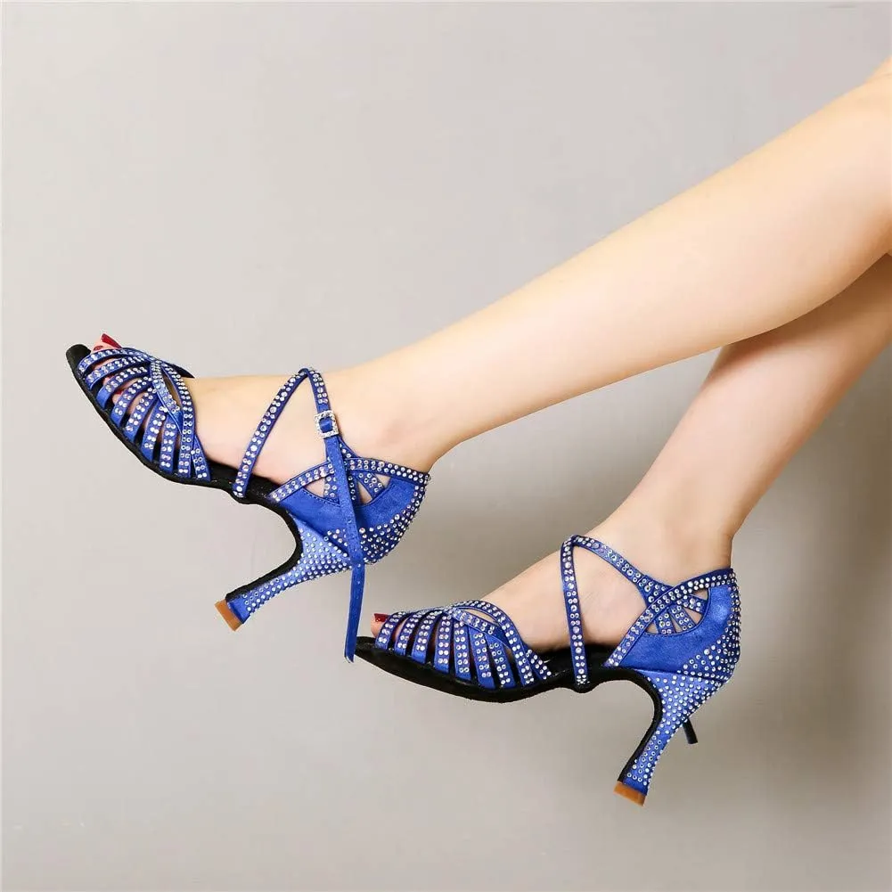 HROYL Women Rhinestone Ballroom Dance Shoes Latin Salsa Practice Performance Dance Shoes YCL380
