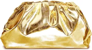 Huralona Dressy Pleated Vegan Leather Clutch Ruched Bag Purse Metallic PU Clutch Cloud Dumpling Bag for Women