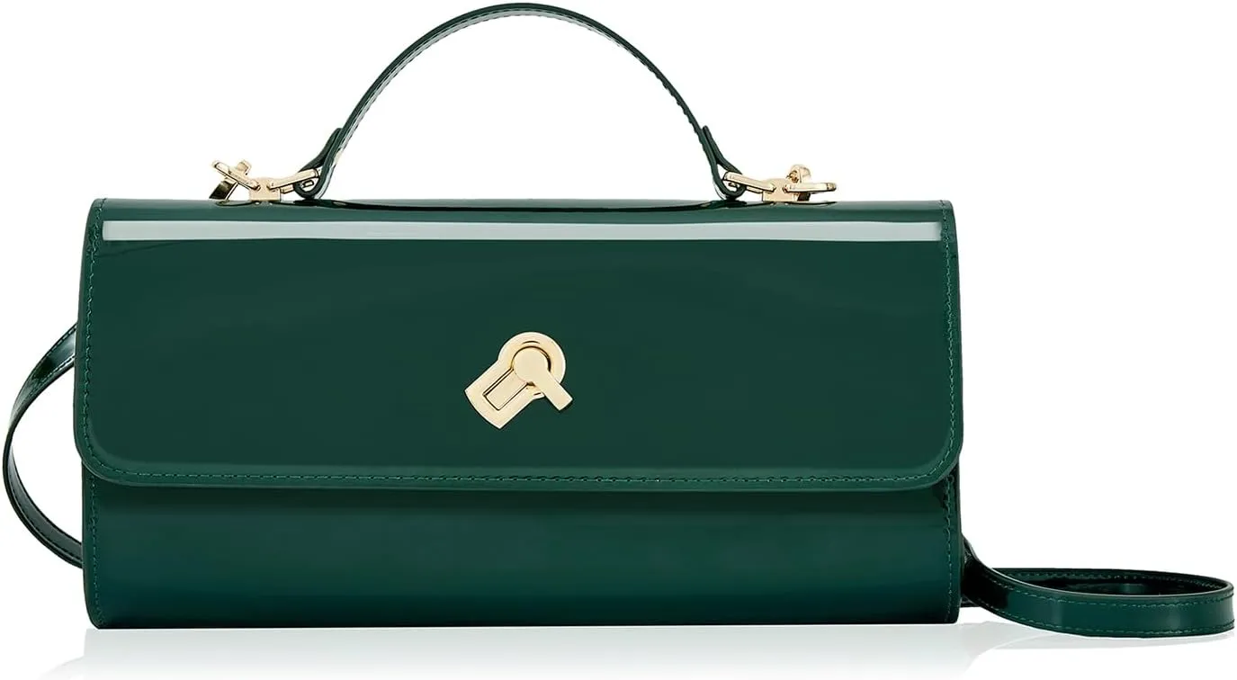 Huralona Women Metallic PU Leather Evening Clutch Purse Square Box Handbag Crossbody Shoulder Bag with Twist Lock Closure