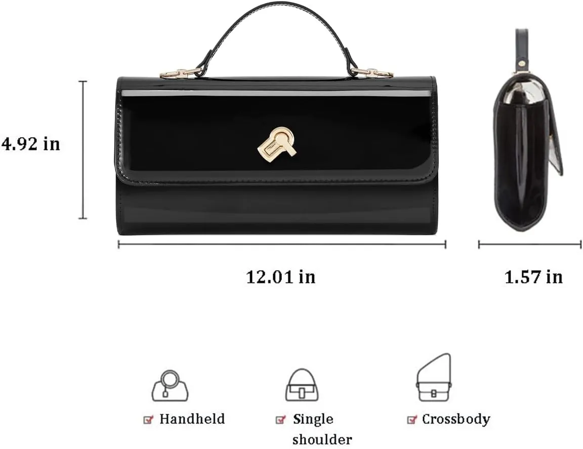 Huralona Women Metallic PU Leather Evening Clutch Purse Square Box Handbag Crossbody Shoulder Bag with Twist Lock Closure