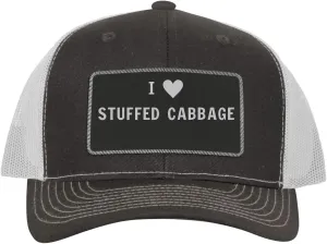 I Heart Love Stuffed Cabbage - Leather Black Patch Engraved Trucker Hat