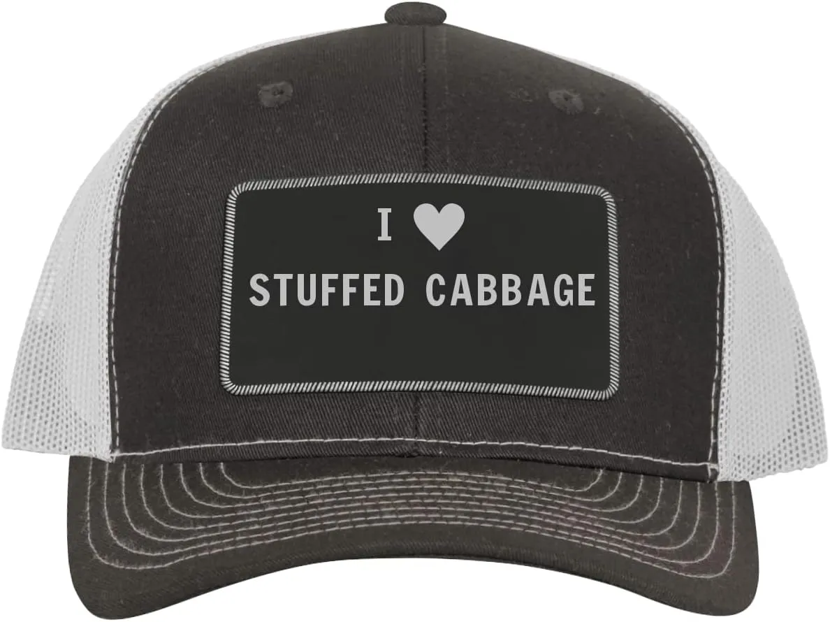 I Heart Love Stuffed Cabbage - Leather Black Patch Engraved Trucker Hat
