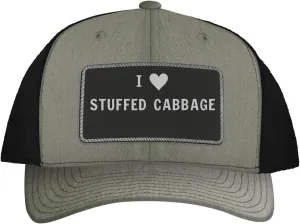 I Heart Love Stuffed Cabbage - Leather Black Patch Engraved Trucker Hat