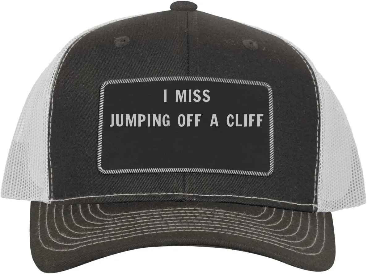 I Miss Jumping Off A Cliff - Leather Black Patch Engraved Trucker Hat