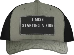 I Miss Starting A Fire - Leather Black Patch Engraved Trucker Hat